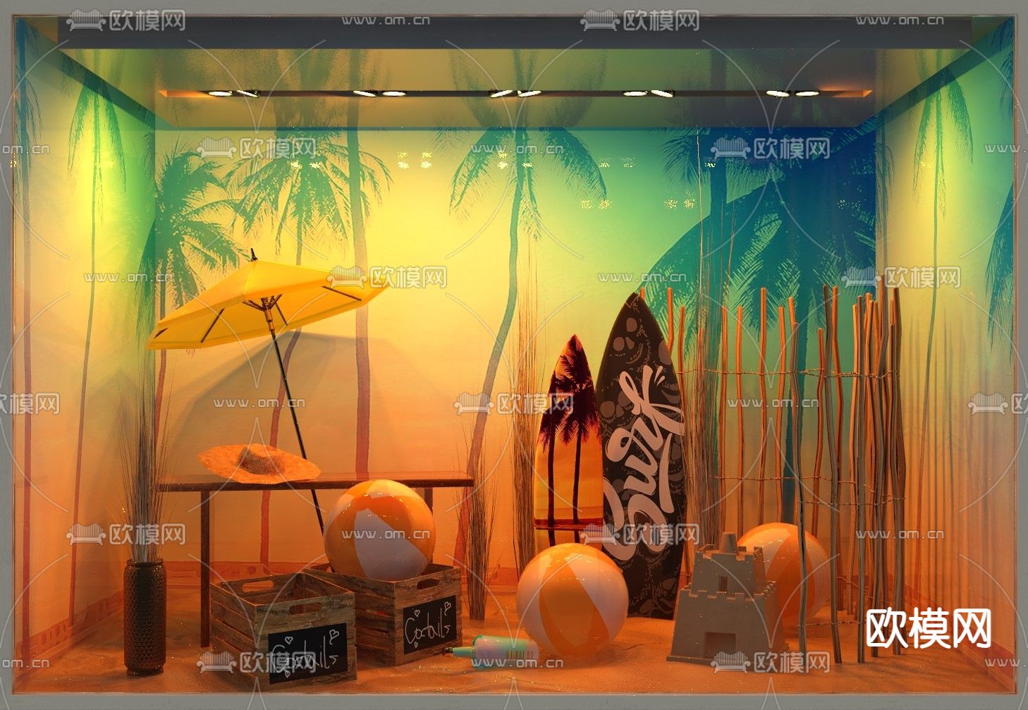 商业橱窗 椰树美陈3d模型下载