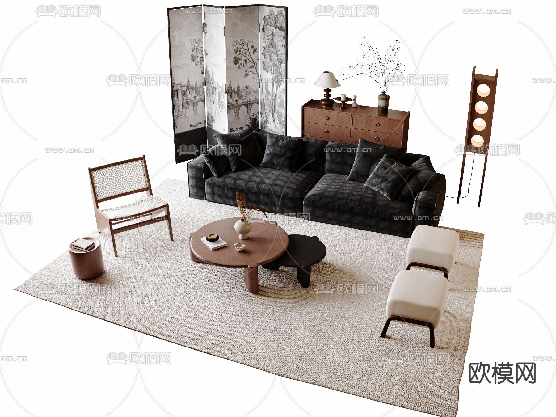中古沙发组合3d模型下载