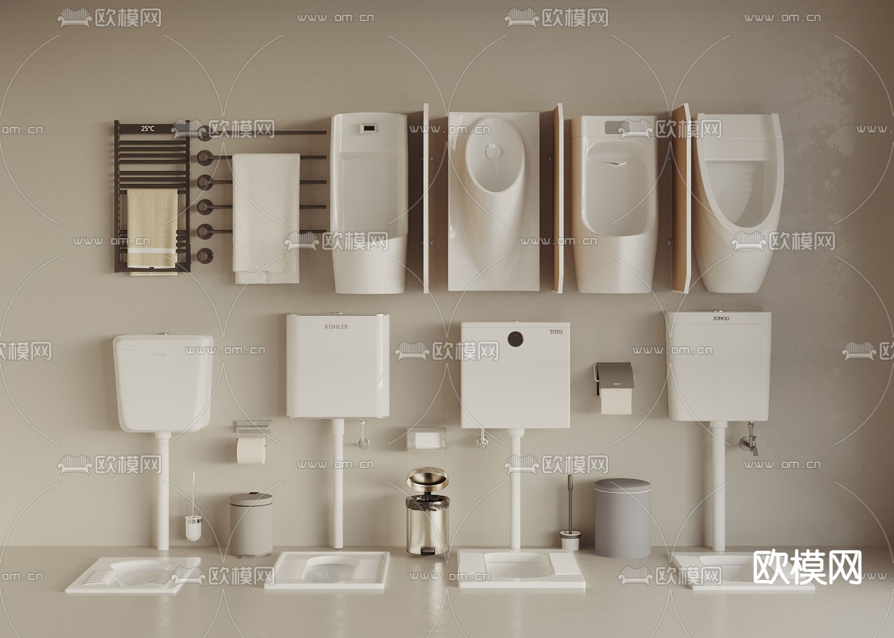 蹲便器 小便斗 尿斗 毛巾架3d模型下载