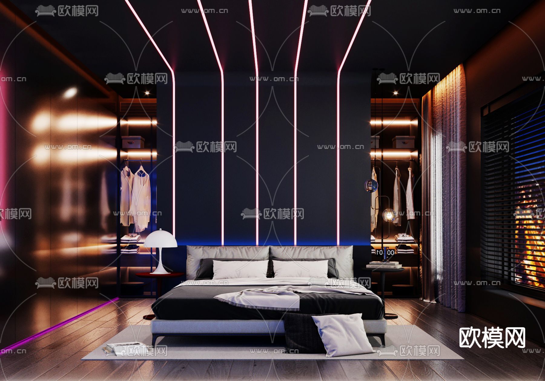 现代电竞酒店 客房 电竞房3d模型下载（渲染图1）