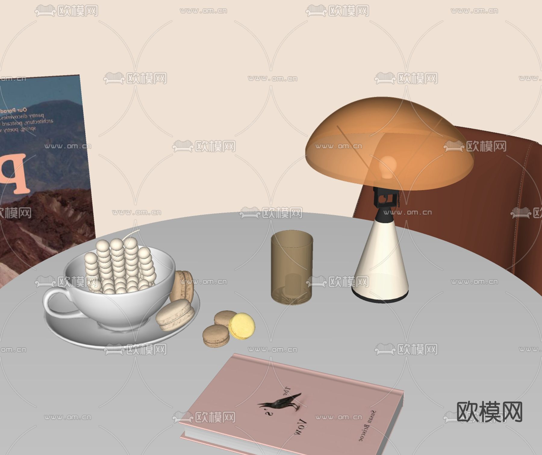 北欧台灯 书籍摆件su模型下载（渲染图1）