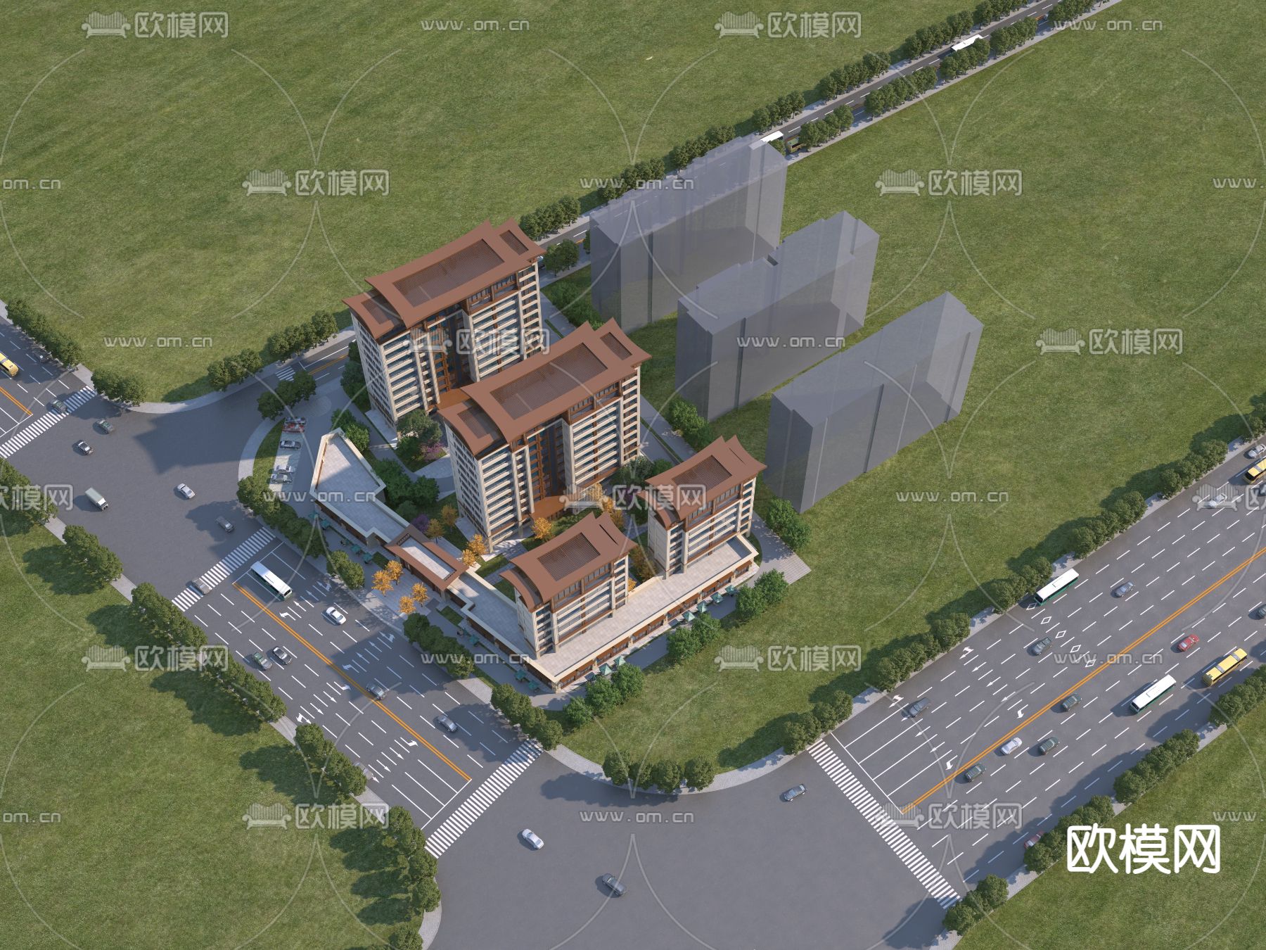 高层住宅鸟瞰3d模型下载