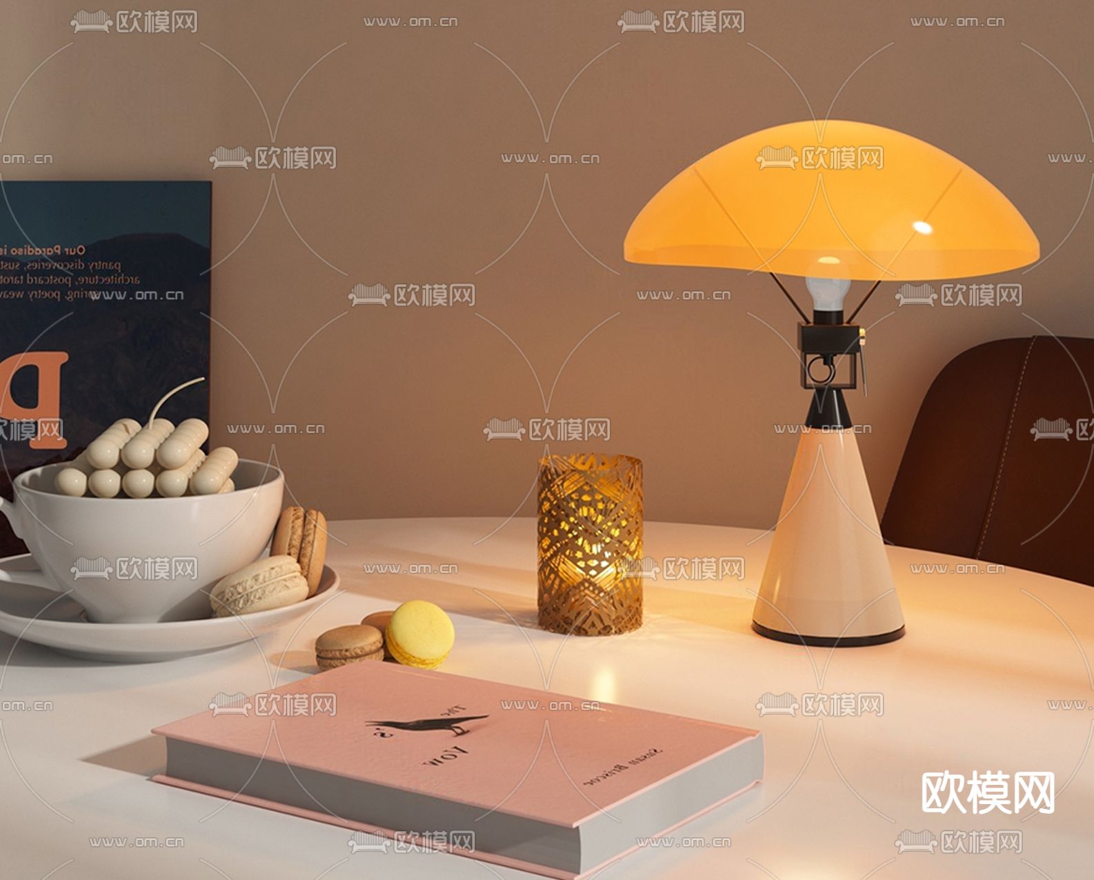 北欧台灯 书籍摆件su模型下载（渲染图2）