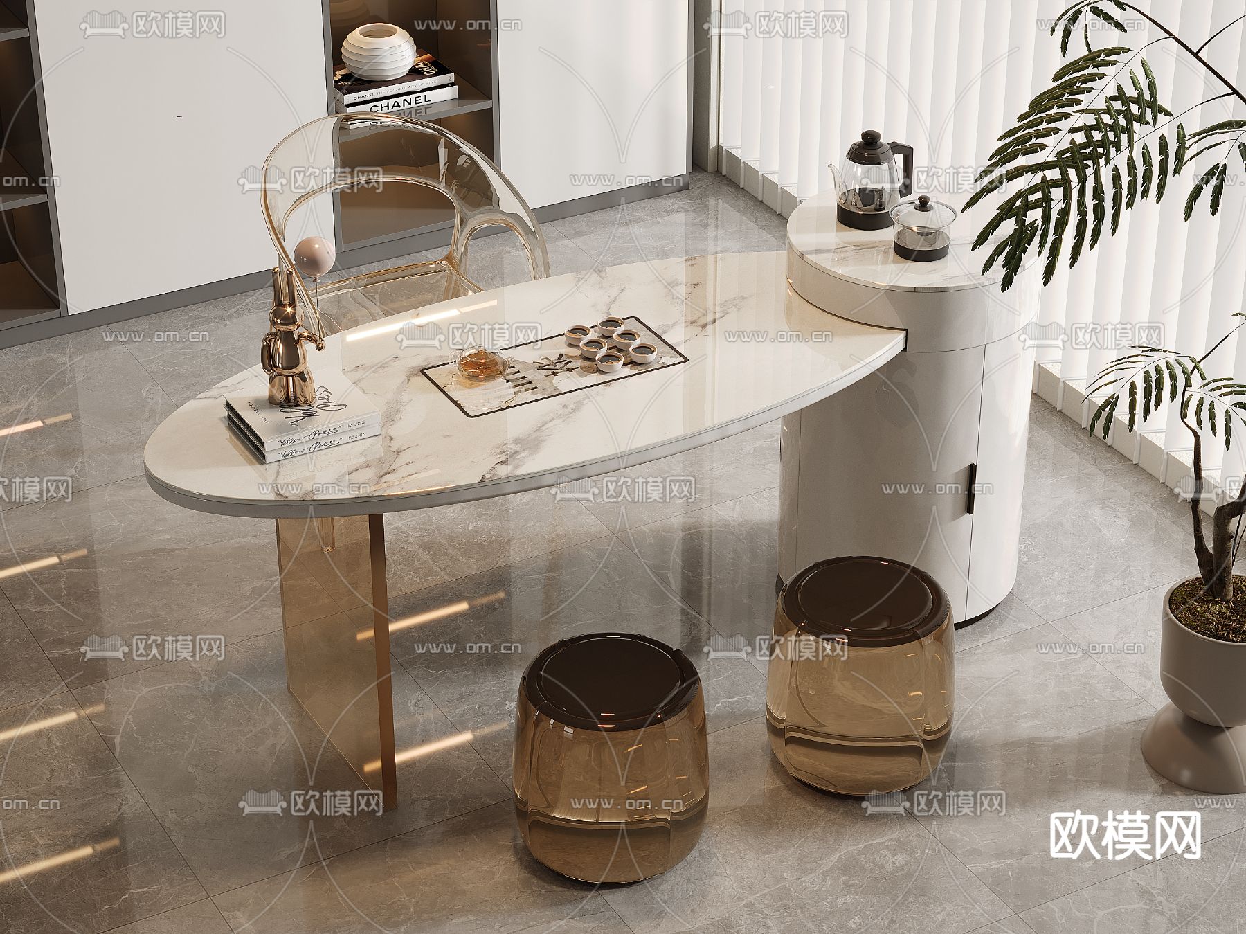 大理石茶桌 岛台茶桌3d模型下载（渲染图2）