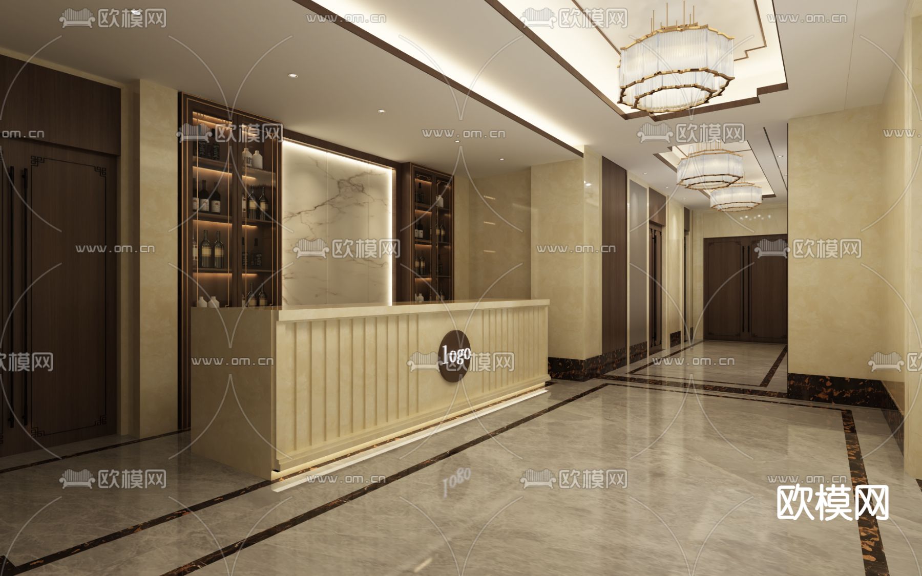 新中式前台 服务台 咨询台3d模型下载