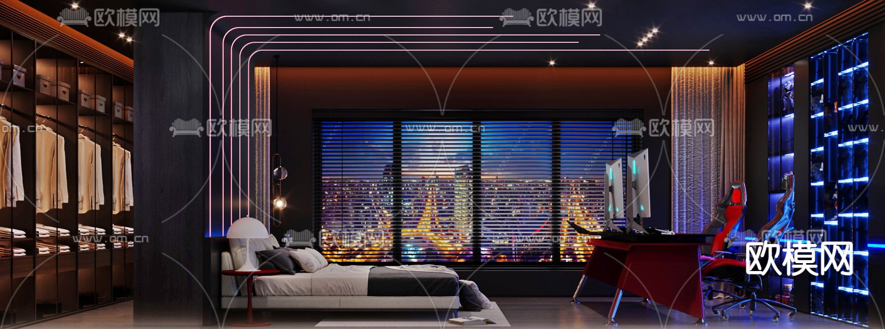 现代电竞酒店 客房 电竞房3d模型下载（渲染图4）