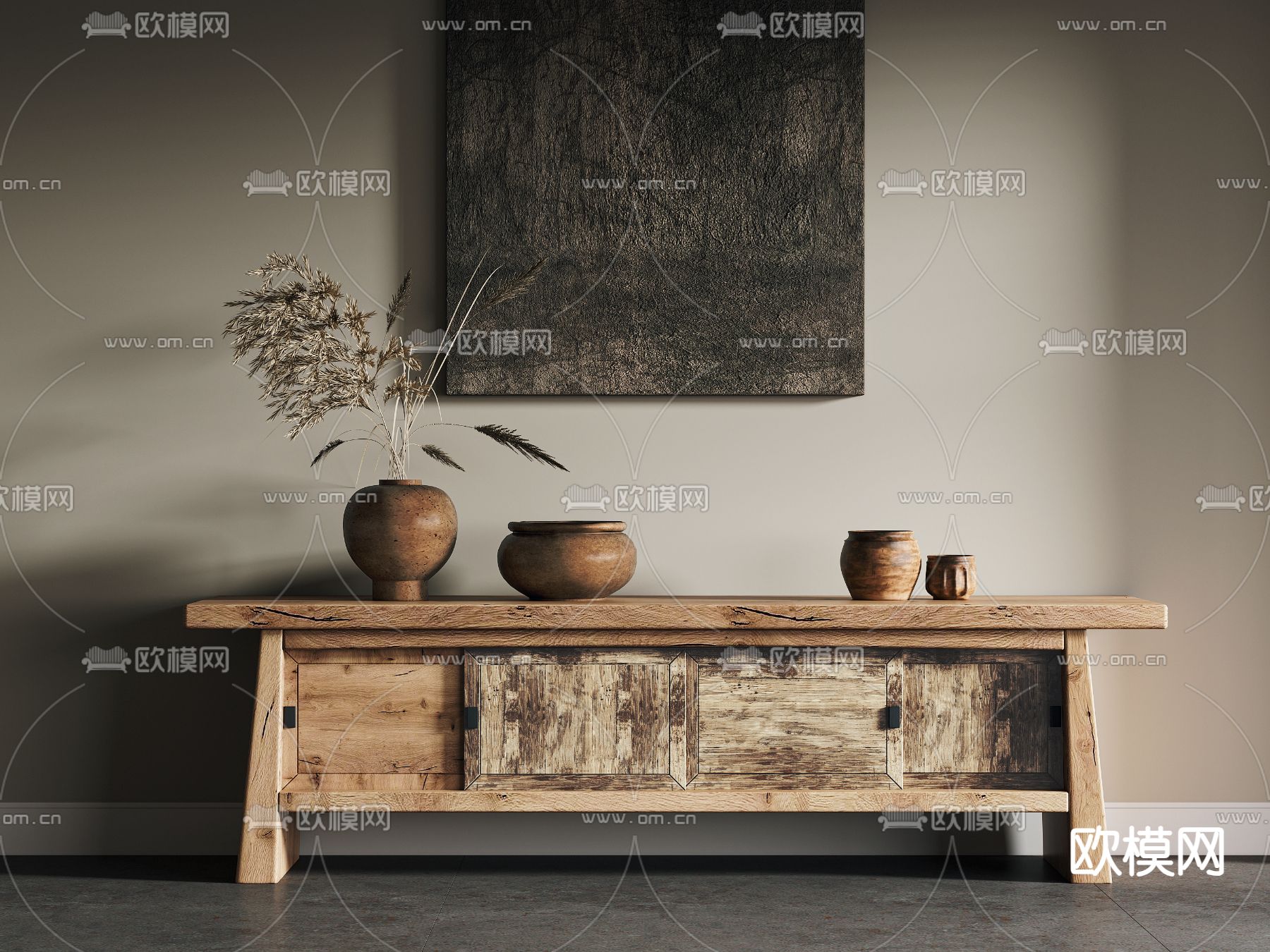 侘寂风电视柜 边柜3d模型下载