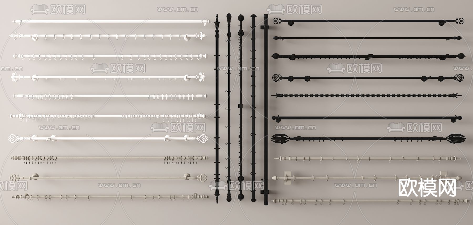 窗帘杆 罗马杆 滑杆3d模型下载