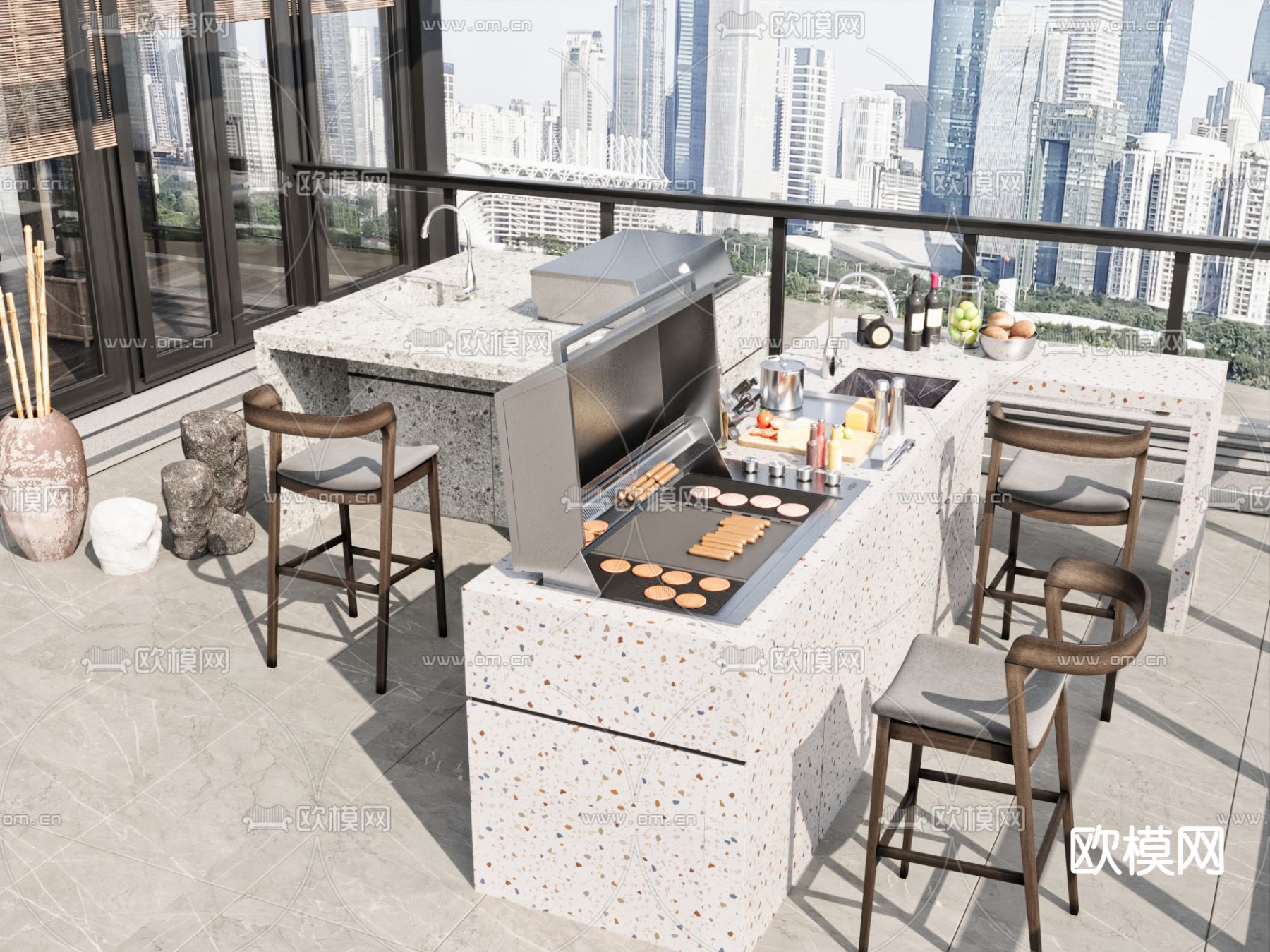 户外烧烤吧台 吧椅3d模型下载