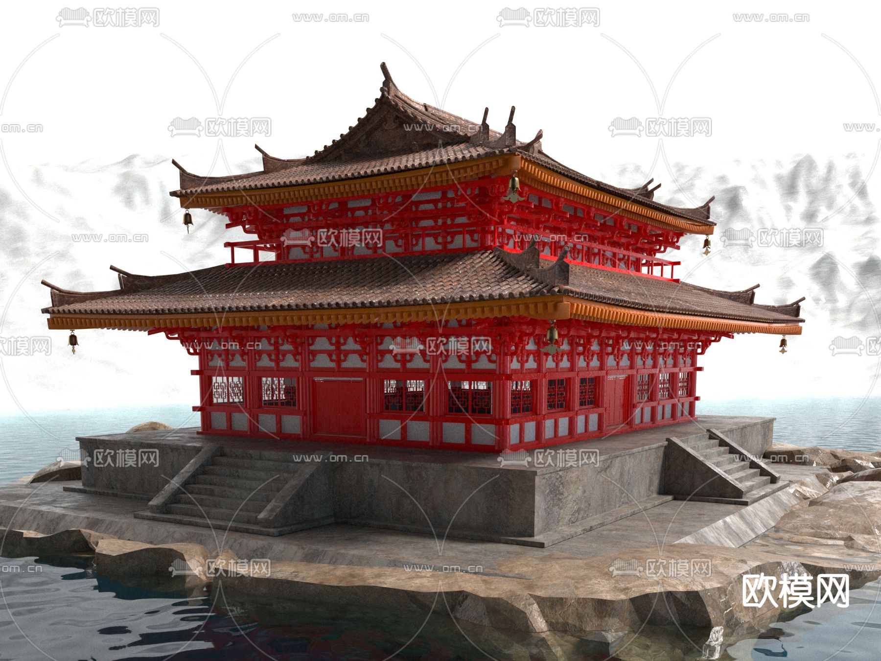 中式古建 寺庙 禅房 道观3d模型下载