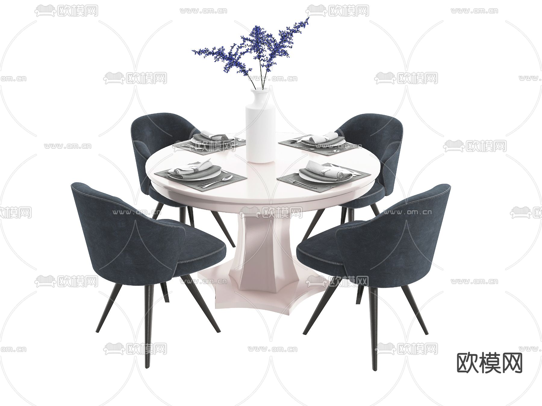 简欧餐桌椅 圆形餐桌3d模型下载