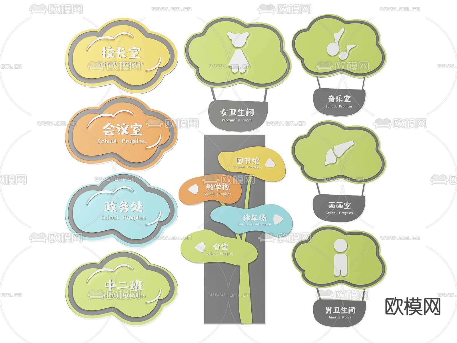 幼儿园指示牌 标识牌 导视牌su模型下载（渲染图2）