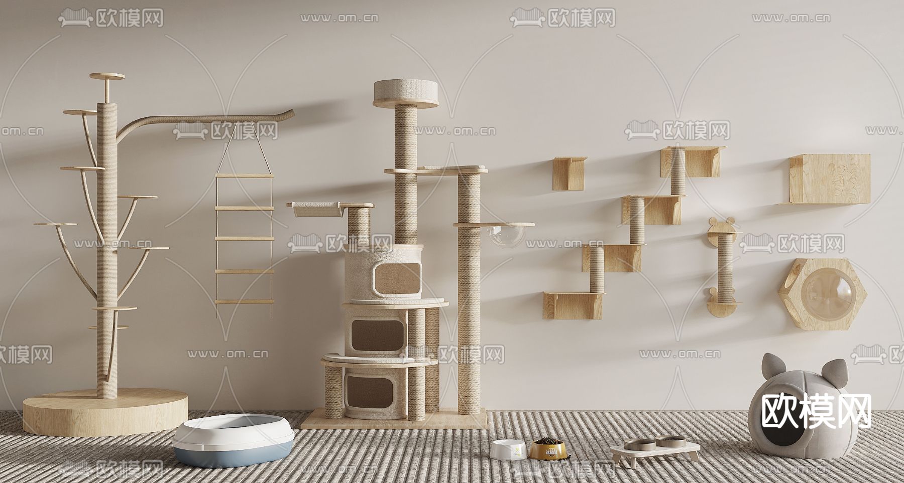 宠物用品 猫爬架 猫窝 猫粮3d模型下载