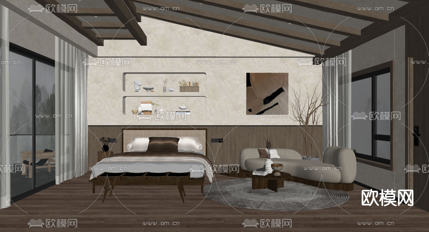 侘寂民宿 客房su模型下载（渲染图1）