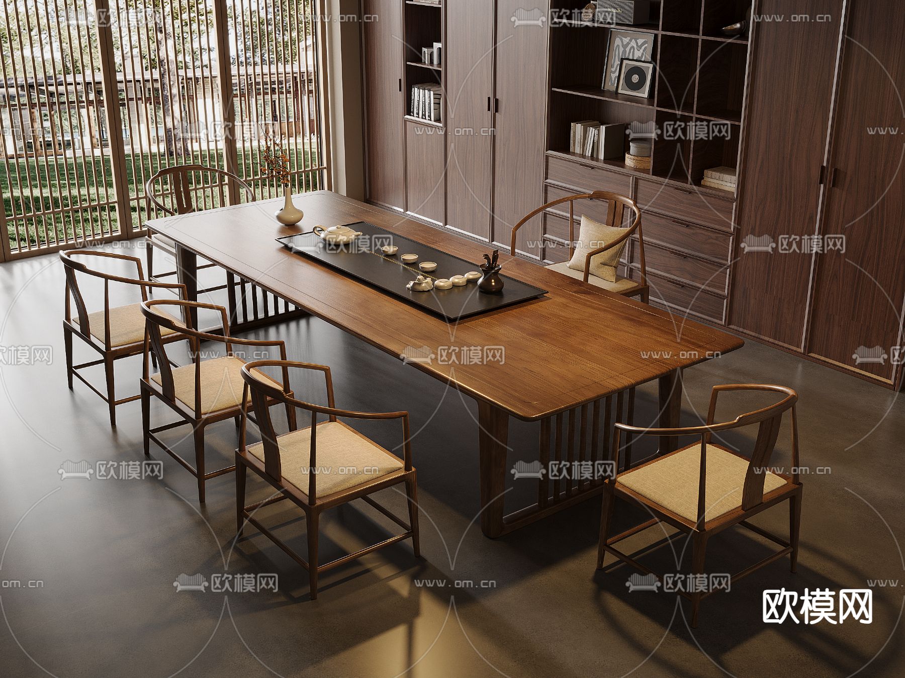 新中式茶桌椅 茶台3d模型下载（渲染图2）