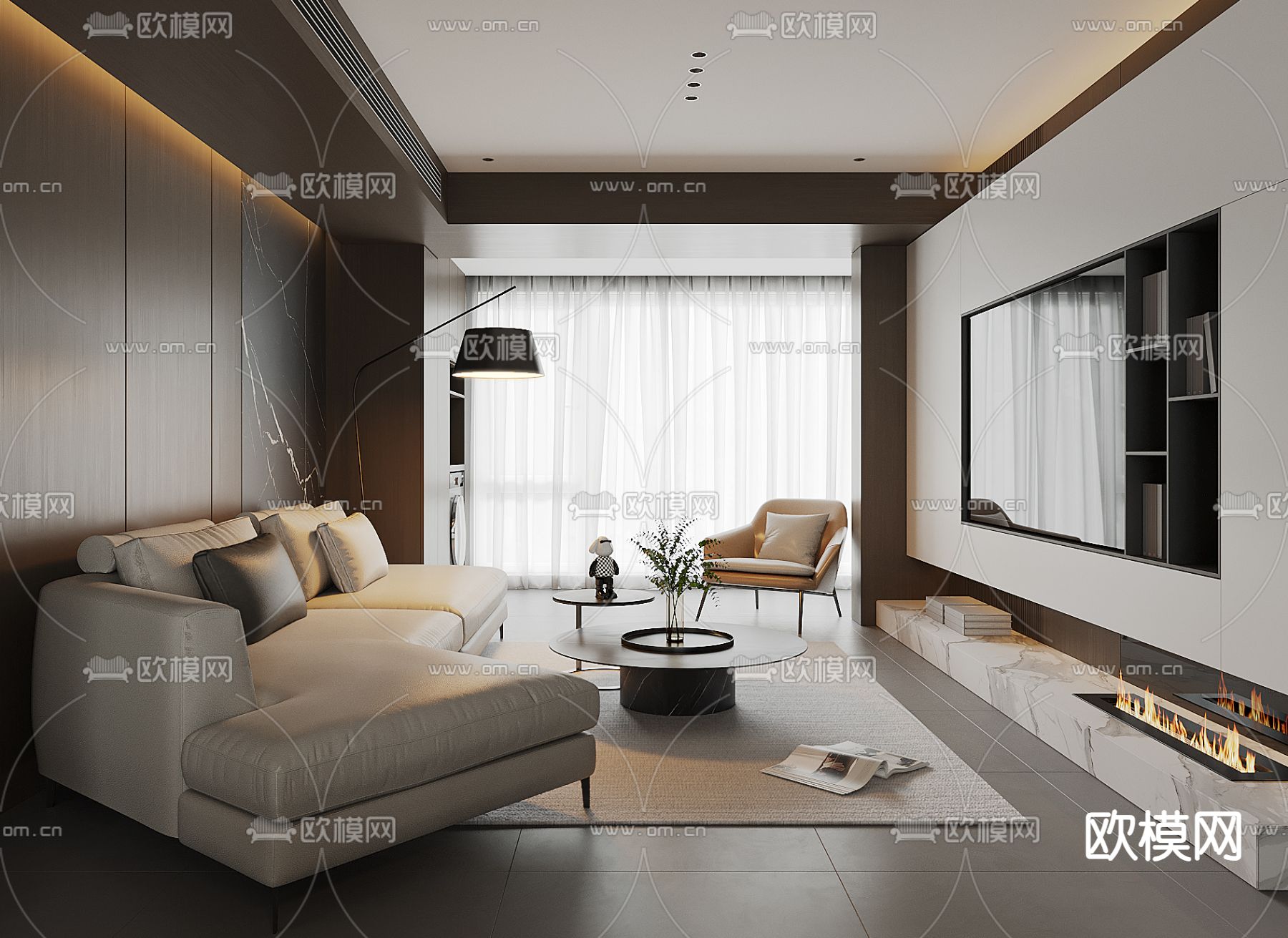 现代客厅3d模型下载