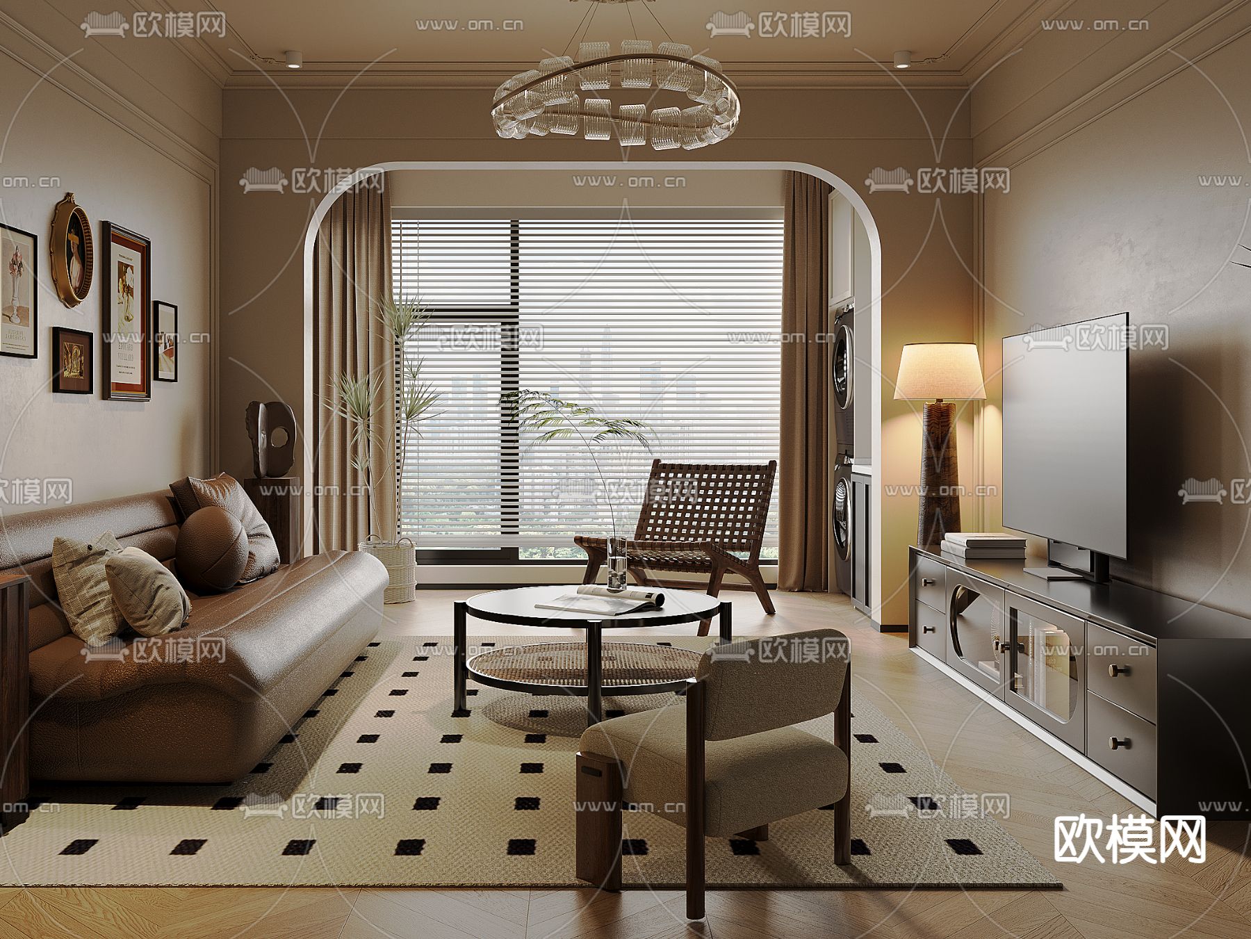 美式客厅3d模型下载（渲染图1）