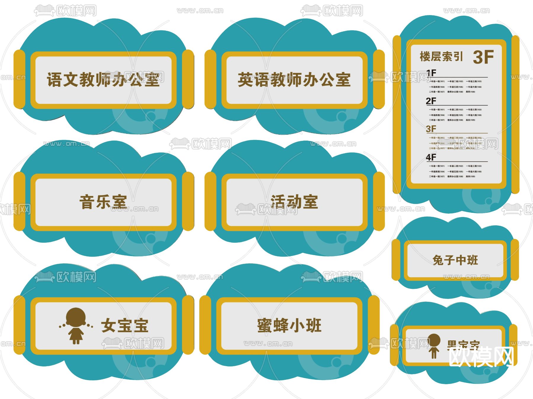 幼儿园指示牌 标识牌 导视牌su模型下载（渲染图1）