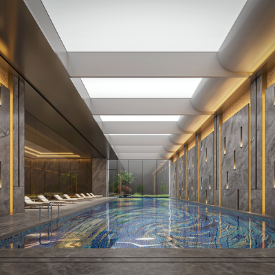 现代游泳池3d模型