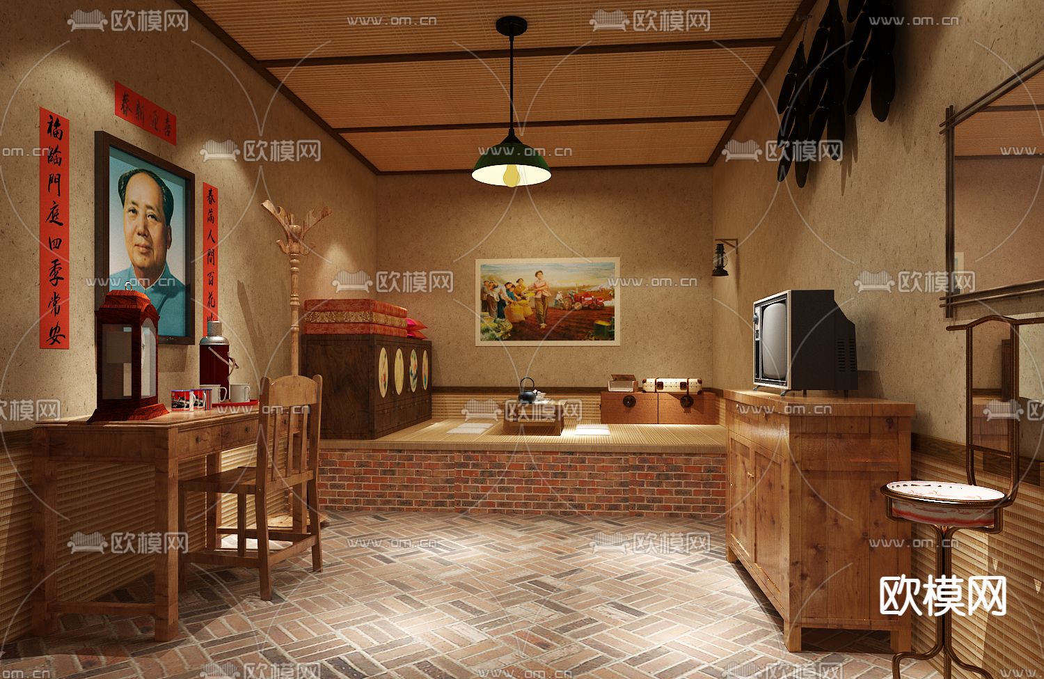 民国风农家乐 热炕3d模型下载