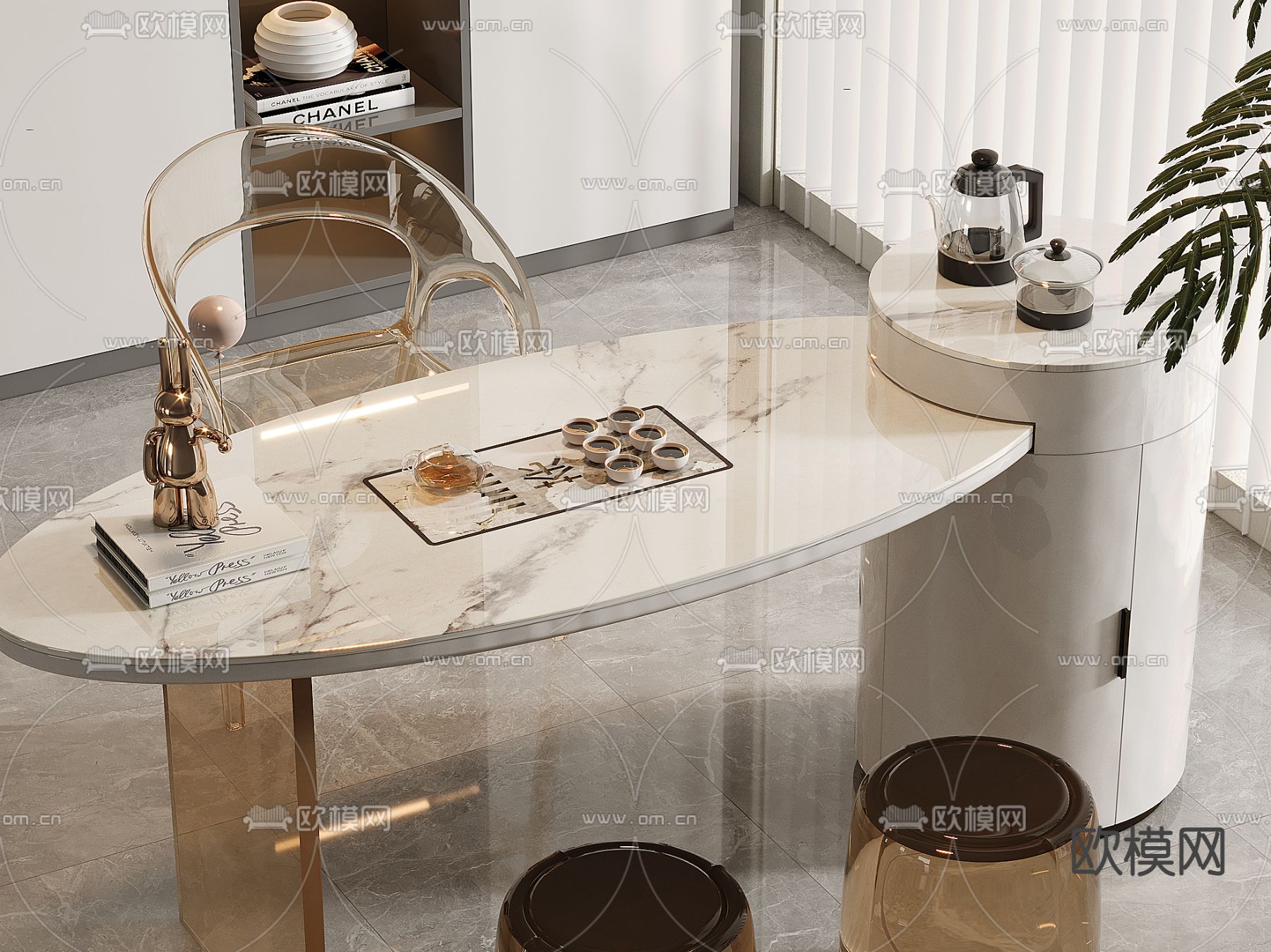 大理石茶桌 岛台茶桌3d模型下载（渲染图1）