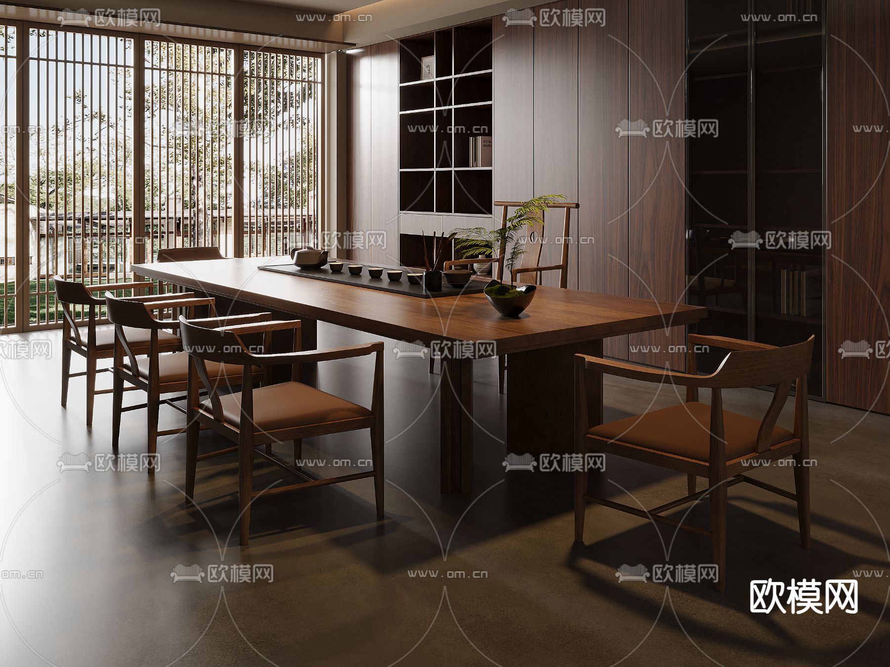 新中式茶桌椅 茶台3d模型下载（渲染图2）