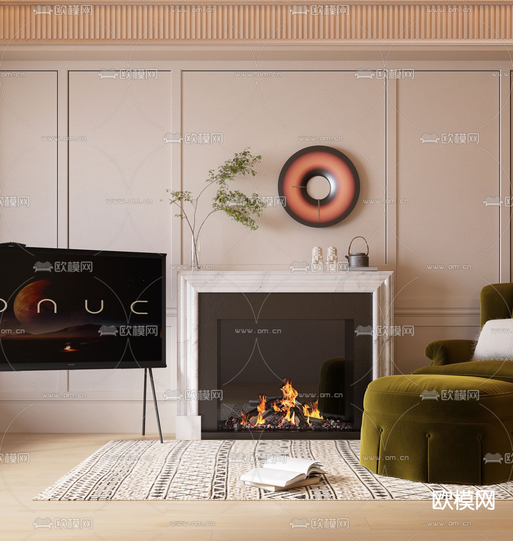 简欧壁炉3d模型下载