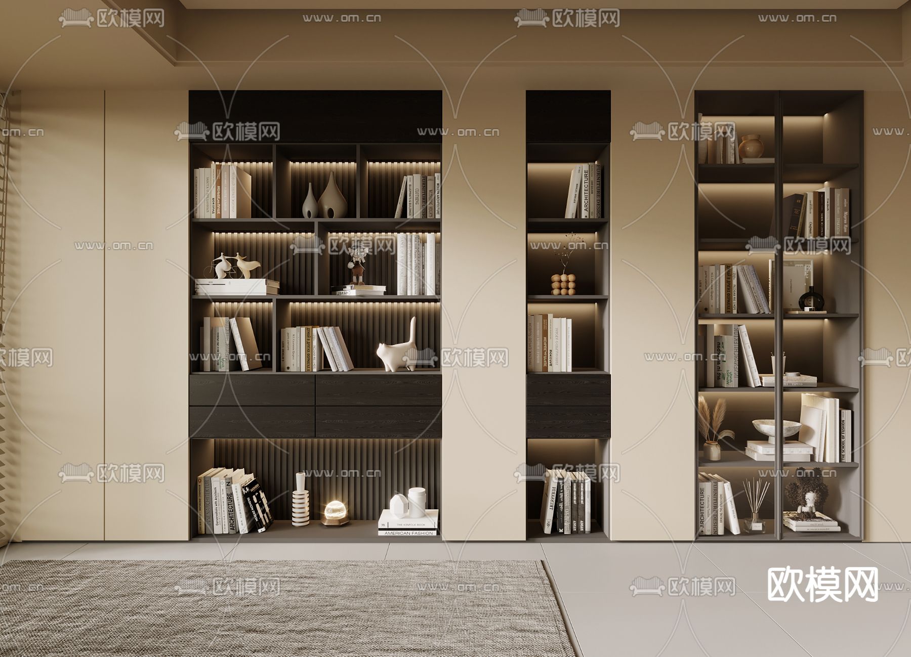 侘寂书柜 陈列柜3d模型下载