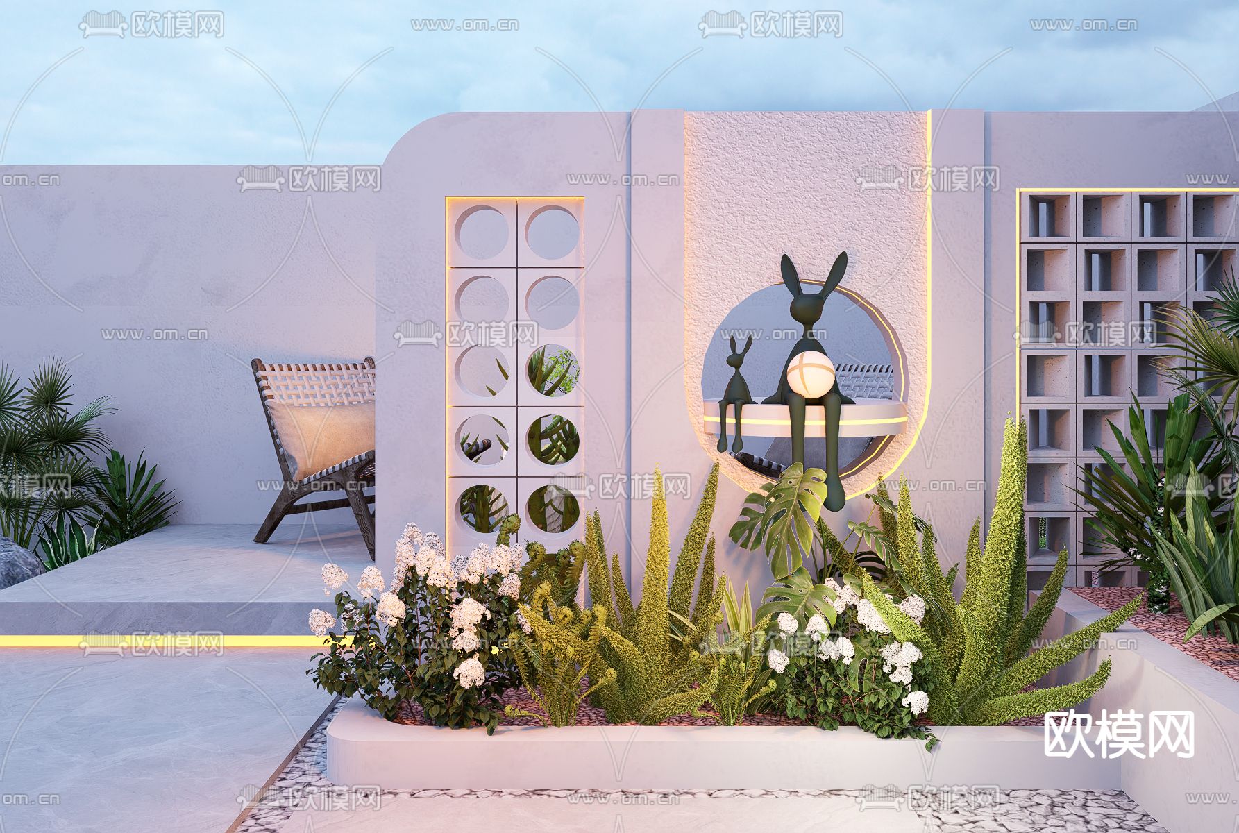 奶油景观围墙su模型下载（渲染图2）