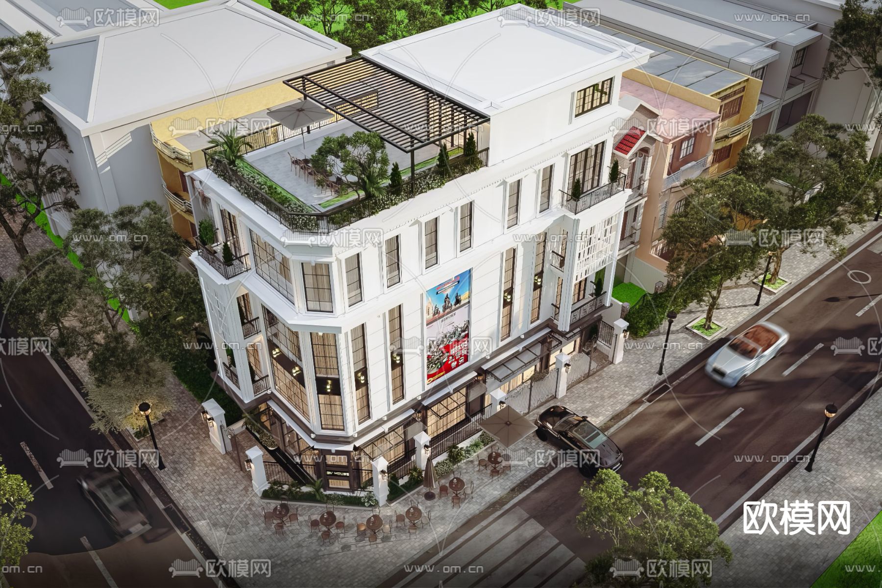 现代别墅外观 独栋别墅3d模型下载（渲染图9）