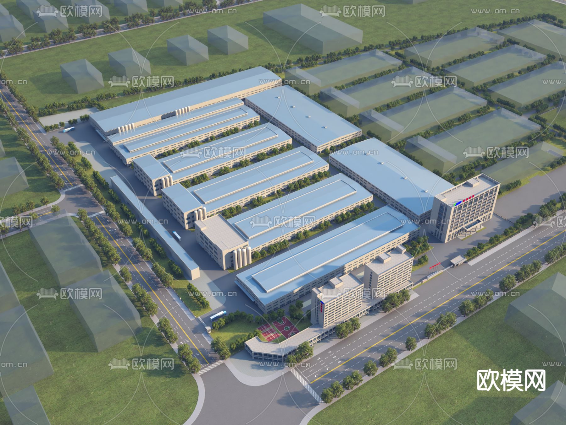 厂房 创业园 产业园鸟瞰3d模型下载