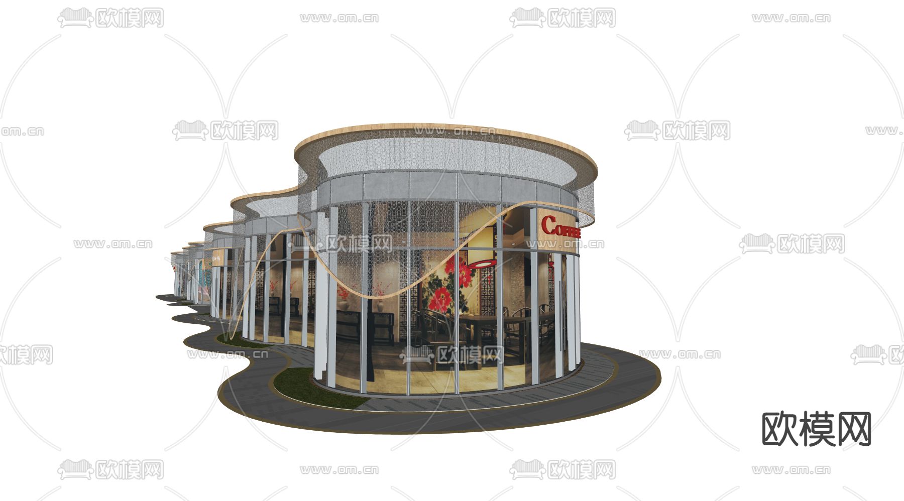 现代曲线商铺su模型下载（渲染图3）