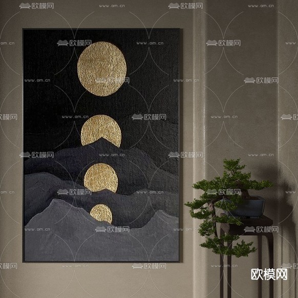 侘寂风装饰画 挂画3d模型下载