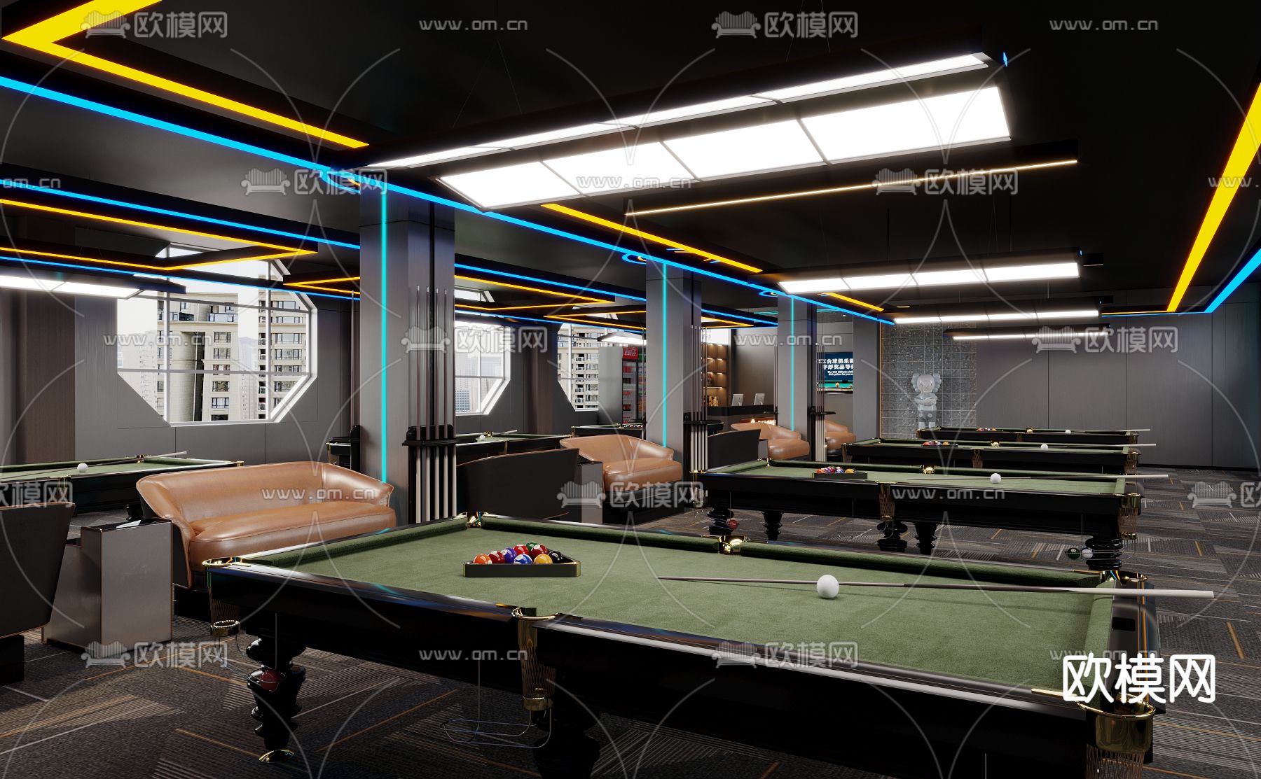 现代台球厅 台球室3d模型下载（渲染图1）