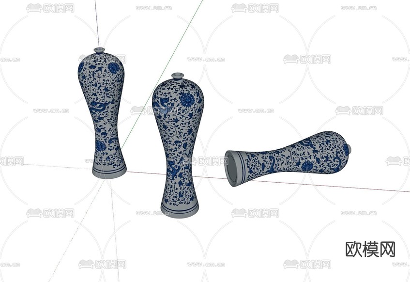 中式青花瓷瓶 瓷器su模型下载(渲染图1)
