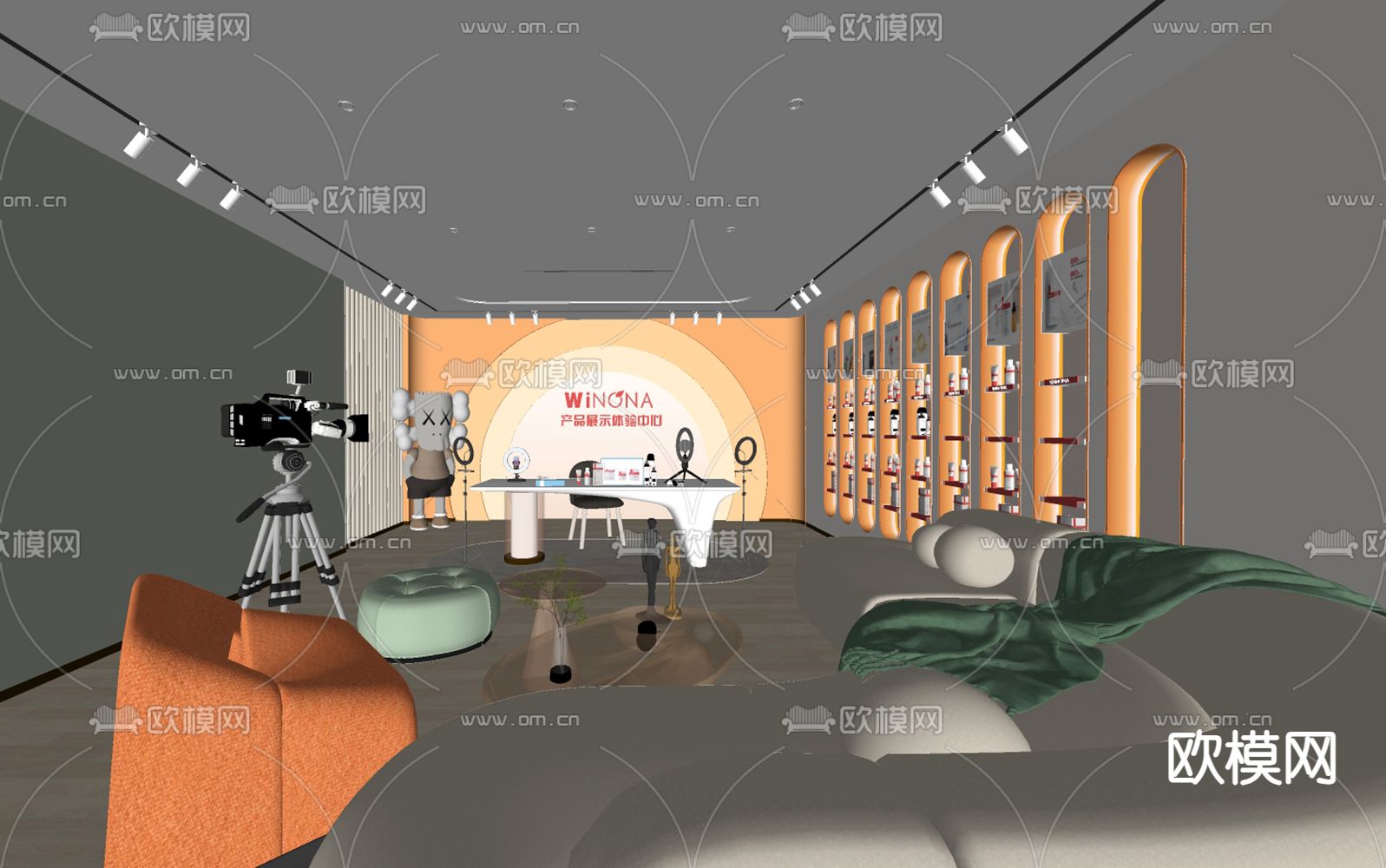 现代直播间su模型下载（渲染图1）