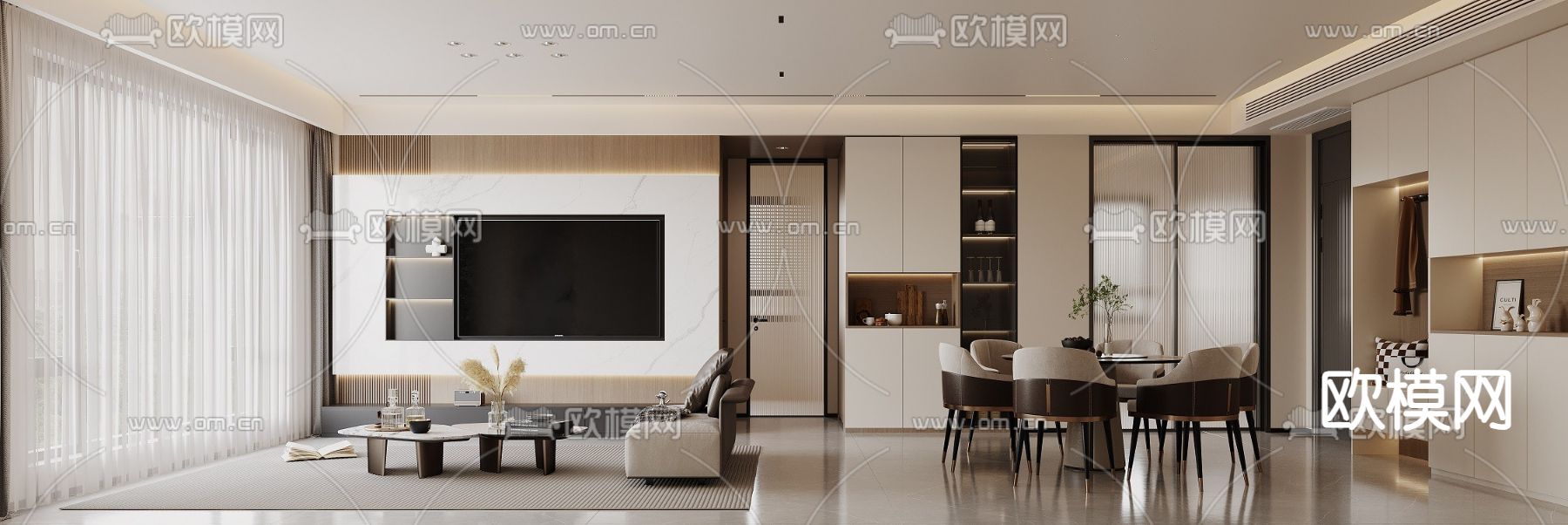 现代客餐厅3d模型下载（渲染图1）