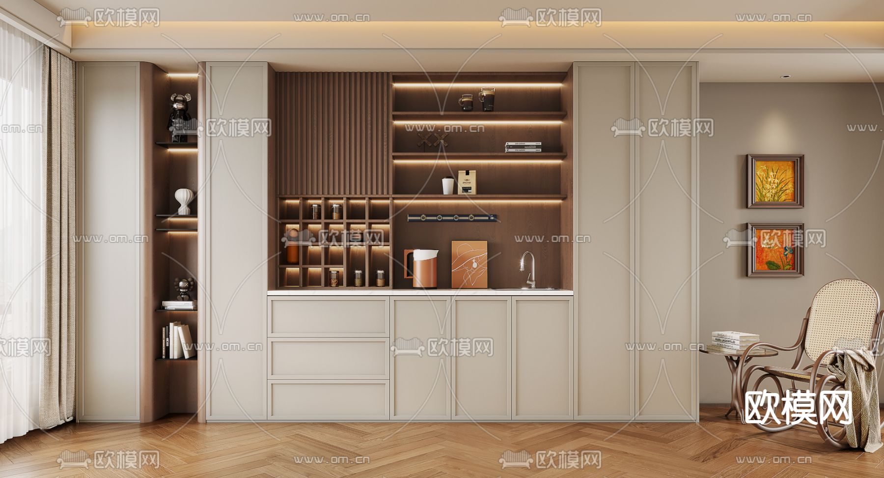 中古风酒柜 餐边柜 多功能柜3d模型下载