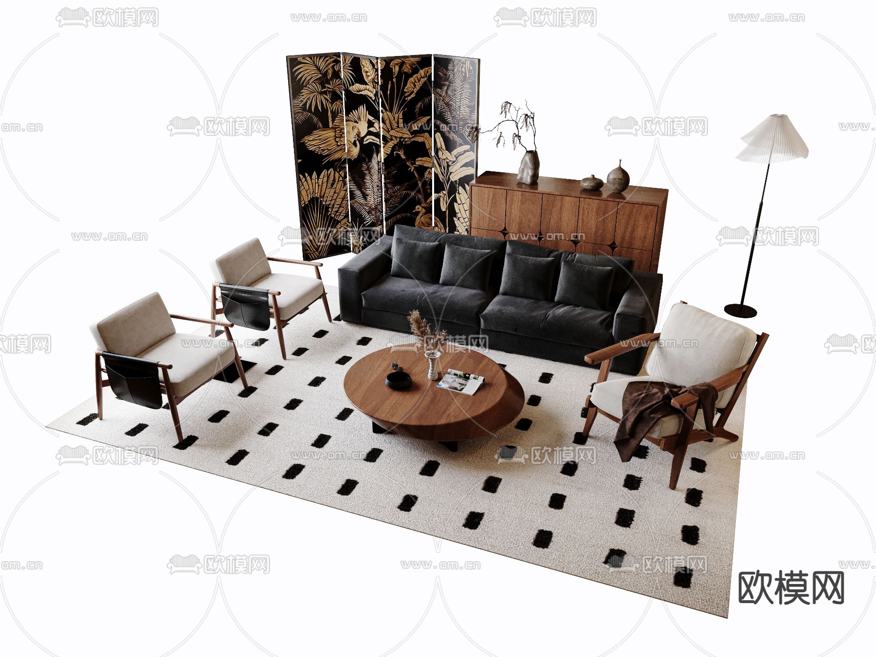 中古沙发组合 茶几3d模型下载