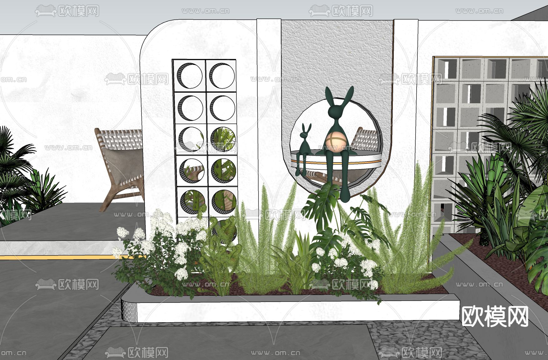 奶油景观围墙su模型下载（渲染图1）