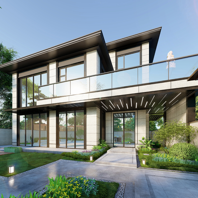 新中式独栋别墅su模型