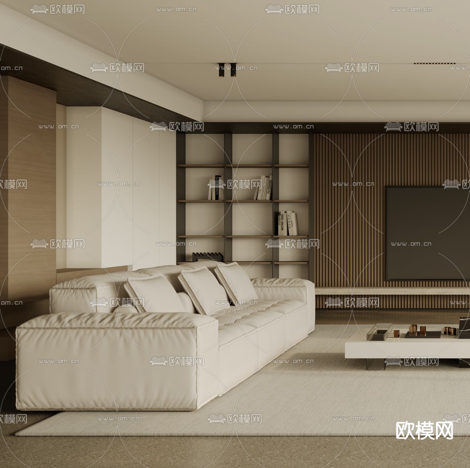 现代客厅 组合沙发 客厅背景墙3d模型下载（渲染图3）