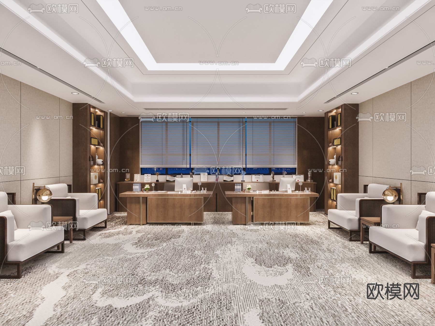 党建洽谈室 接待室3d模型下载（渲染图2）