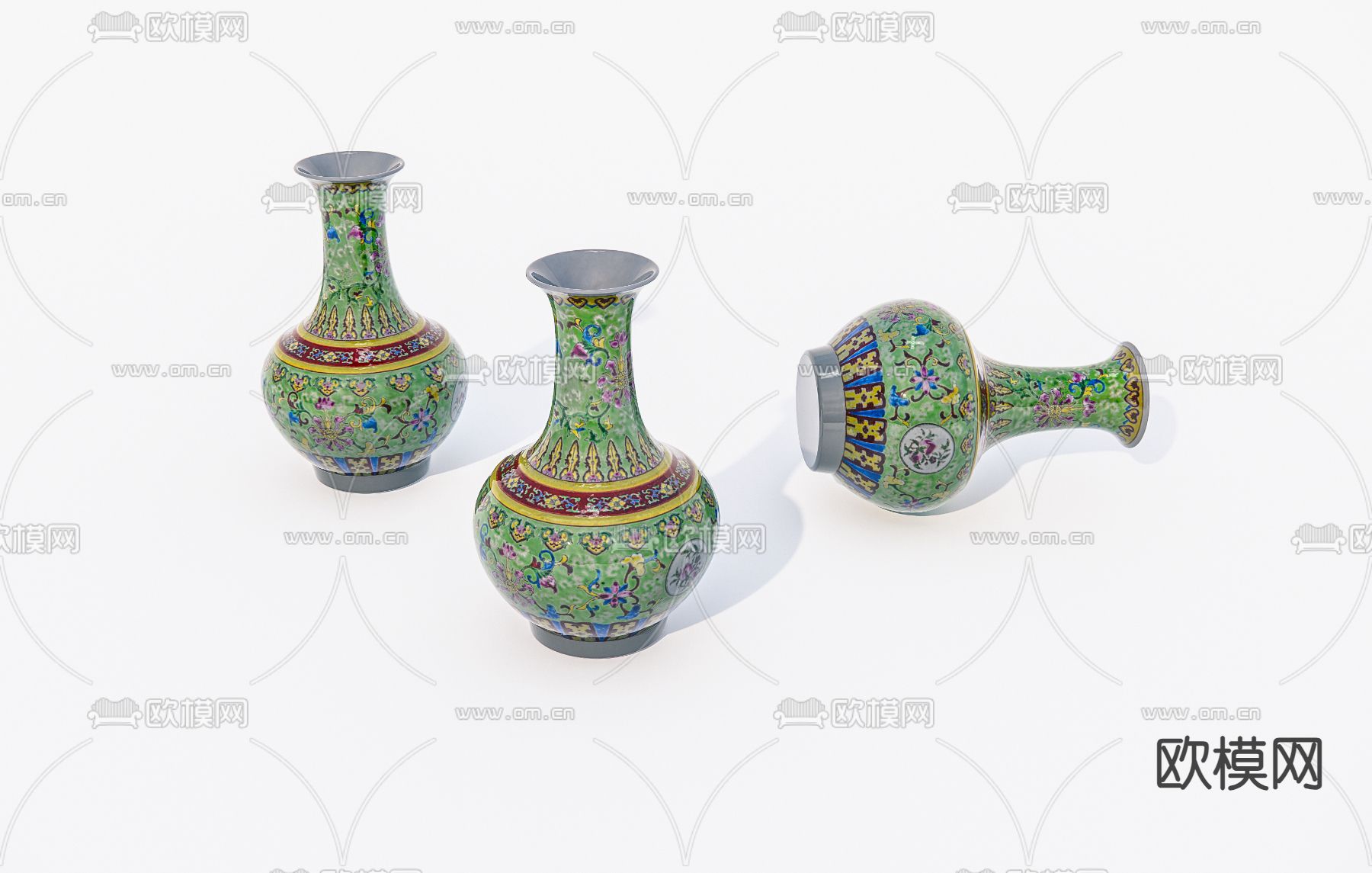 中式陶瓷花瓶 瓷器su模型下载（渲染图2）