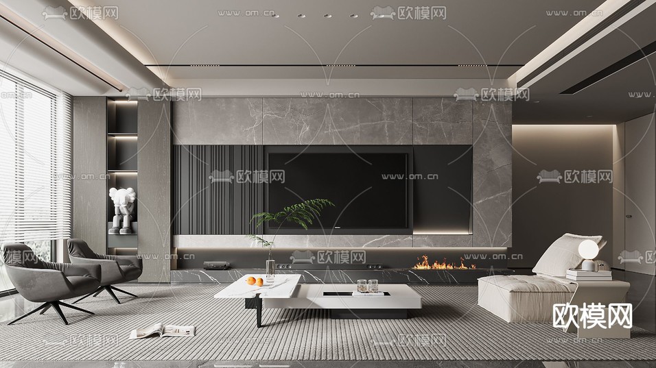 现代客厅 电视背景3d模型下载