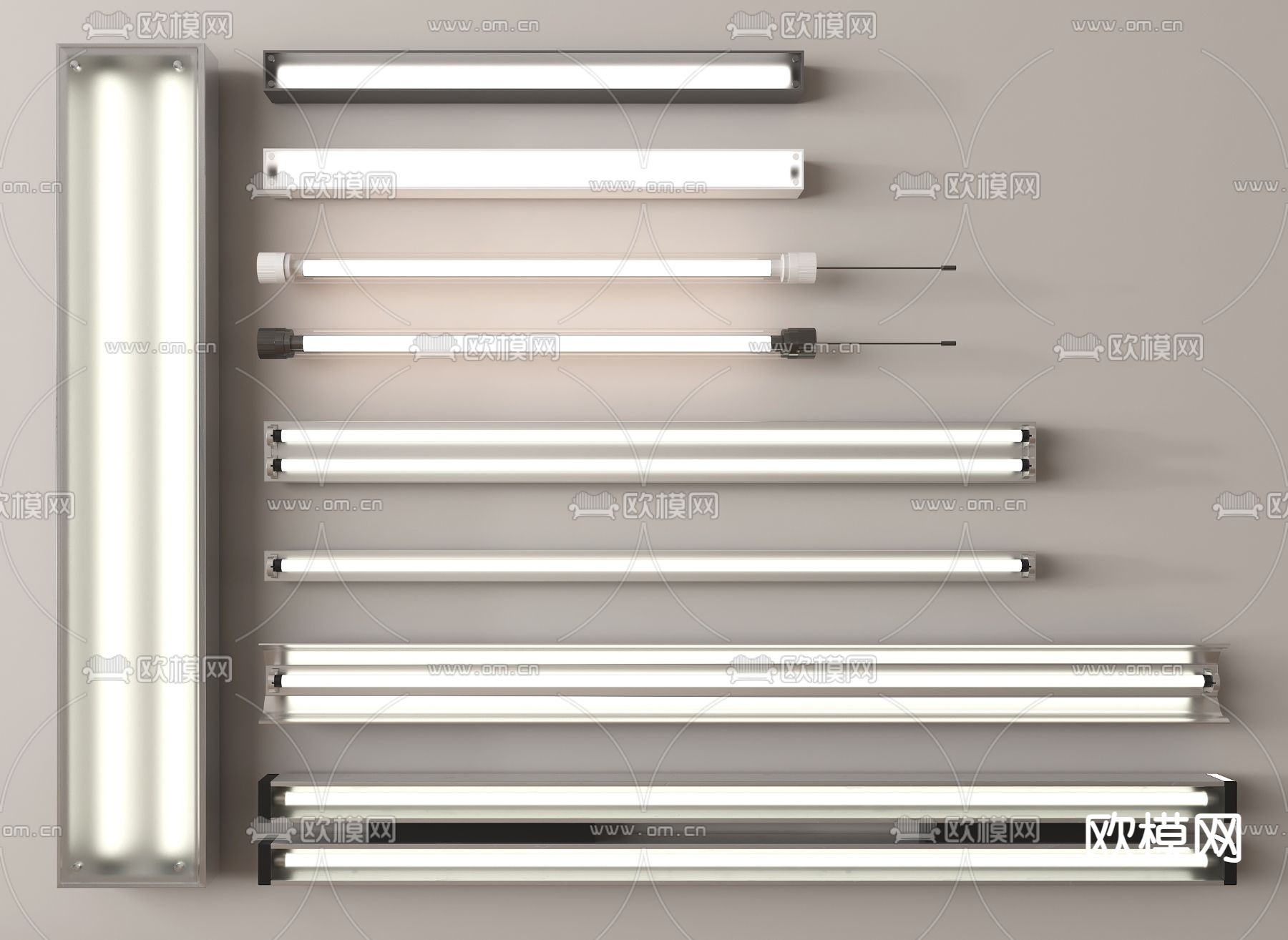 工业风LED日光灯 长条线性灯su模型下载（渲染图2）