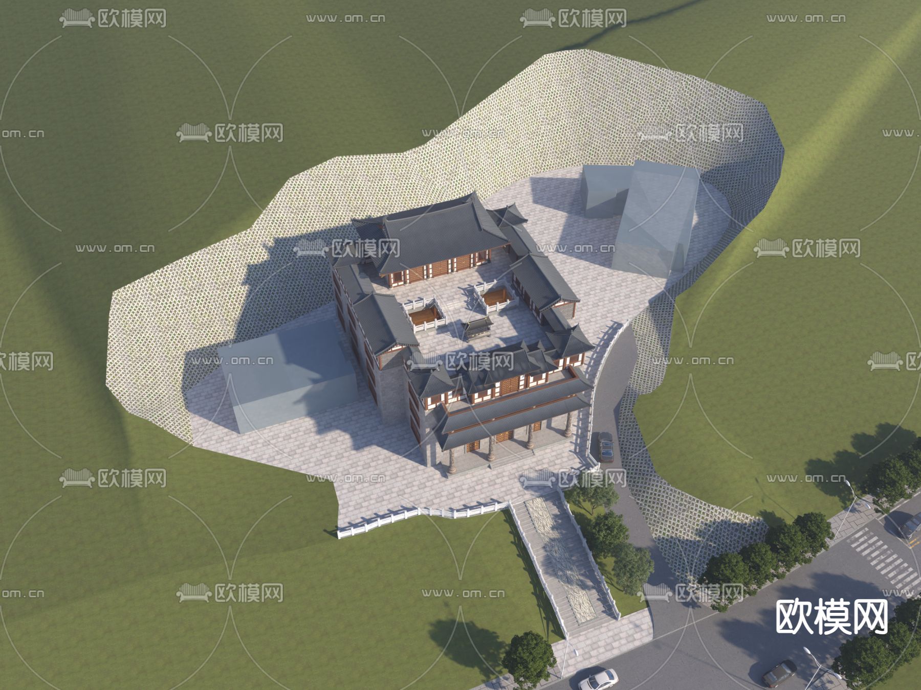 中式四合院 寺庙 祠堂3d模型下载