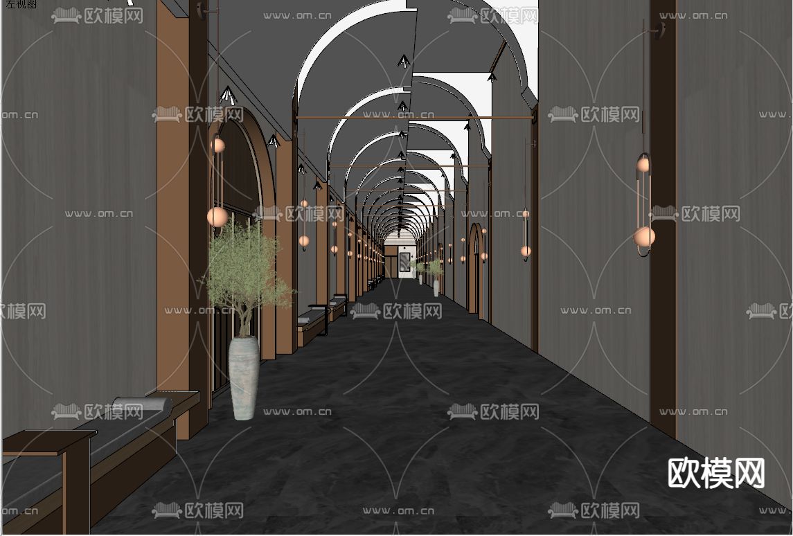酒店玄关过道 酒店通道su模型下载（渲染图5）