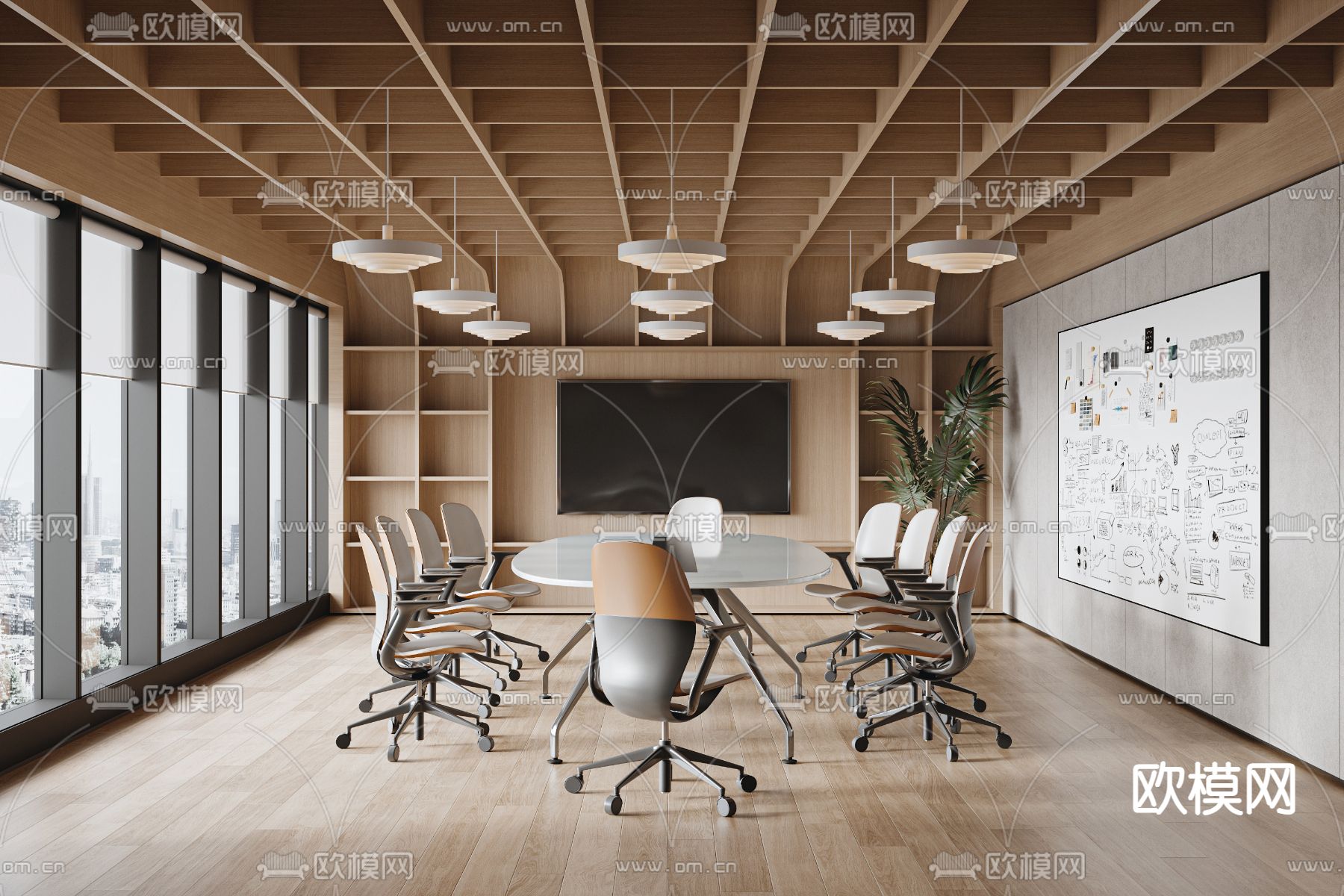 现代会议室3d模型下载（渲染图1）