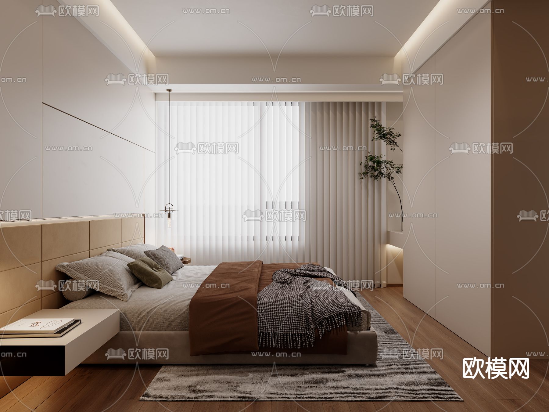 侘寂卧室 主人房 主卧3d模型下载（渲染图1）